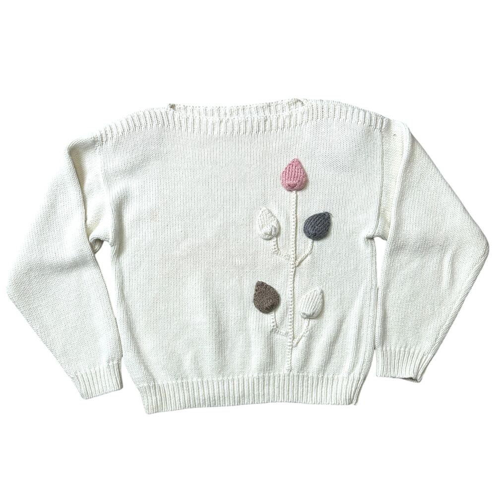 Vintage Cos Cob Granny Sweater Floral White Knitted Medium